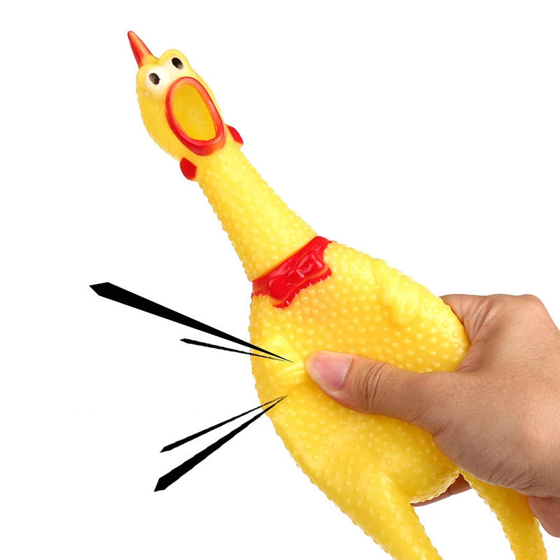 Description Picture 4 of item1PC Pets Dog Squeak Toys Screaming Chicken Squeeze Sound Dog Chew Toy Durable Funny Yellow Rubber Vent Chicken 17CM 31CM 40CM