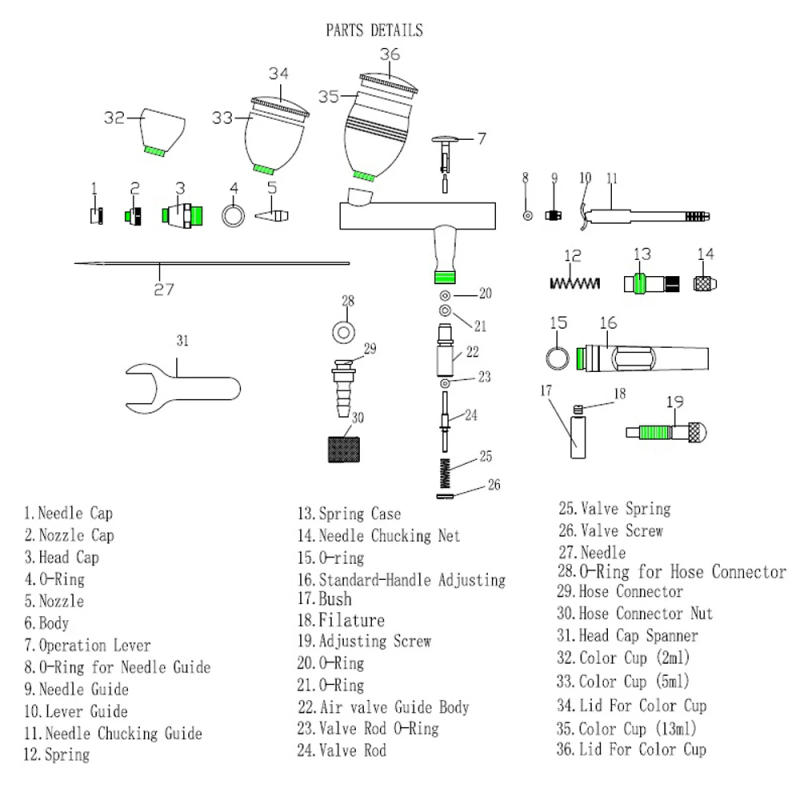 Description Picture 5 of itemNasedal Dual-action 2cc/5cc/13cc Airbrush kit NT-116AK (0.2/0.3/0.5mm ) NT-183 (0.3/0.5/0.8) For Painting Cars Air Brush pray
