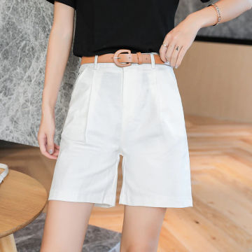 2023 Summer Korean Simple Harajuku Fashion Wide Leg Shorts Loose High Waist Lady Short Pants With Belt Casual Solid Color Womens