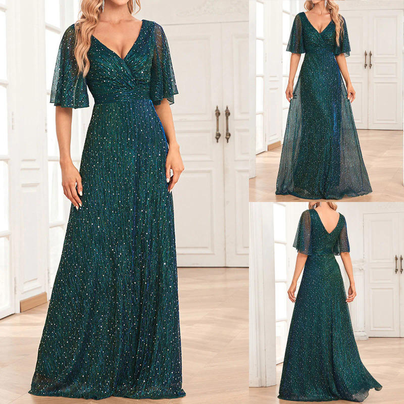 Description Picture 2 of itemWomen's Sexy Sequin Dress Wrap V Neck Ruched Bodycon Spaghetti Straps Cocktail Office Ladies club Evening party dress Ruched