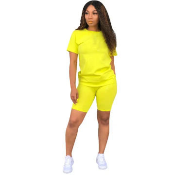 Newest Women's Solid Quick Dry T-Shirt Set Casual Two Piece Set Short Sleeve Tee Top Biker Shorts Above Knee Pants Tracksuit