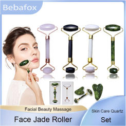 Facial Beauty Massage Skin Care 100% Quartz Stone Natural Face Jade Roller Set Cooling Eye Gua Sha Tool For Face Jade Vulcanic