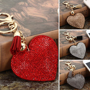 Fashion Rhinestone Heart Shape Pendant Handbag Keychain Bag Keyring Key Chain
