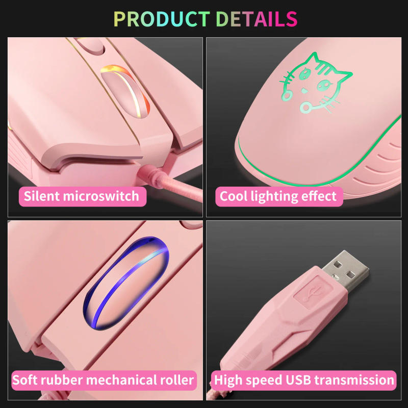 Description Picture 4 of itemUSB Wired Gaming Mouse Pink Computer Professional E-sports Mause 2400 DPI Colorful Backlit Silent Mice for Lol Data Laptop Pc
