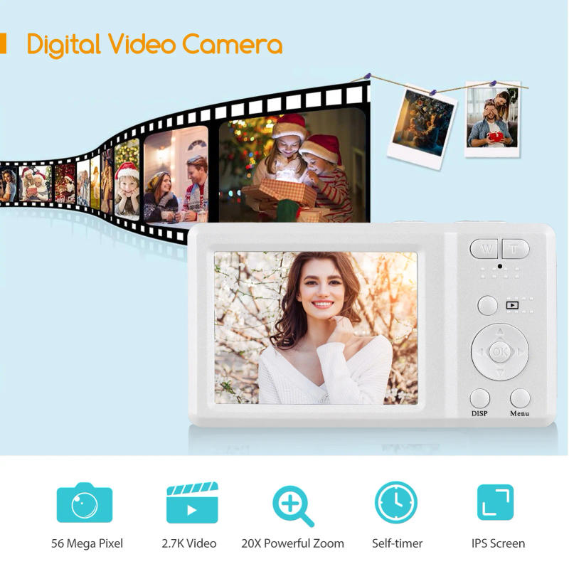 Description Picture 3 of item2.7-inch TFT Portable Digital Camera 56MP 4K Ultra HD 20X Zoom Anti-shaking with 2pcs Batteries Great Gift for for Kids Teens