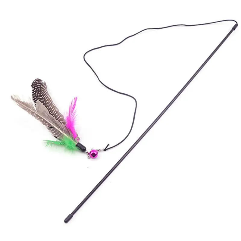 Description Picture 2 of item1pc Cat Toy Stick Feather Wand With Bell Mouse Cage Toys Plastic Artificial Colorful Cat Teaser Toy Pet Supplies Random Color