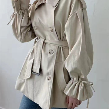 REALEFT 2023 New Autumn Winter Khaki Minimalist Women's Trench Coat Sashes Windbreaker Loose Flare Sleeve Double Breasted Trench