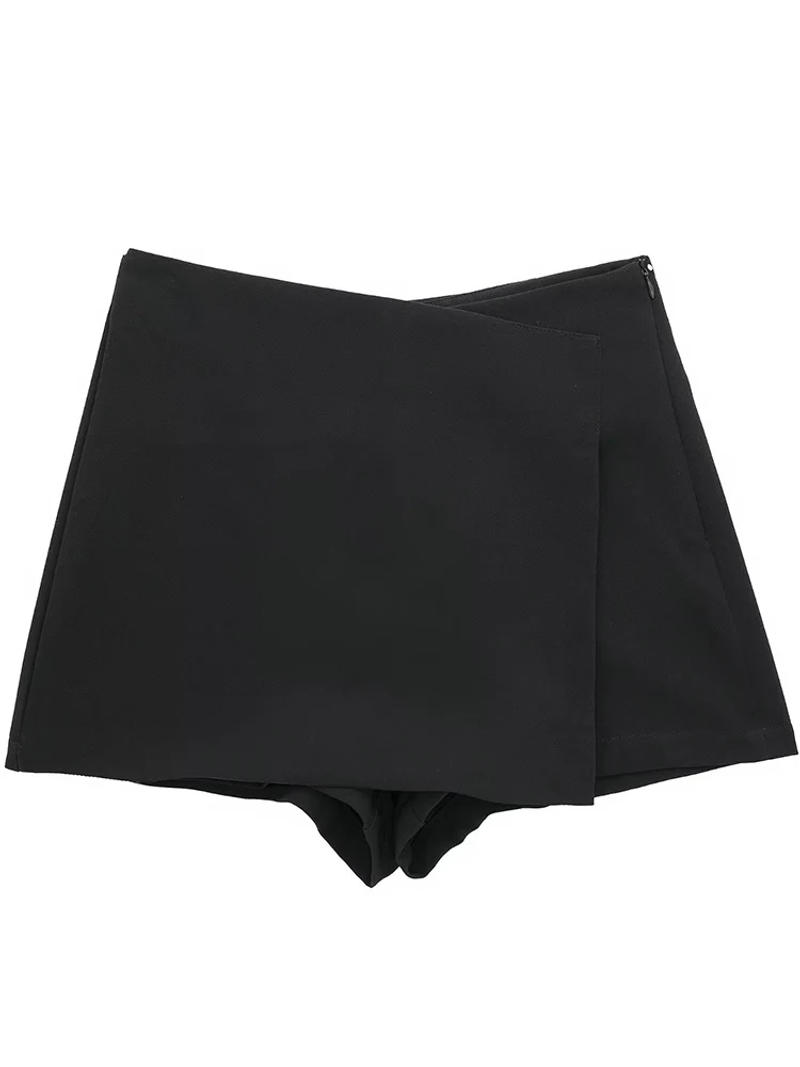 Description Picture 3 of itemWillshela Women Fashion Solid Side Zipper Asymmetrical Mini Skirts Shorts Vintage High Waist Female Chic Lady Shorts