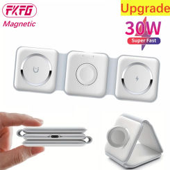 3 in1 Wireless Magnetic IPhone Charger Station 30W Foldable MagSafe Fast Charging Stand for Apple Watch 2 IPhone 13 14 Airpods