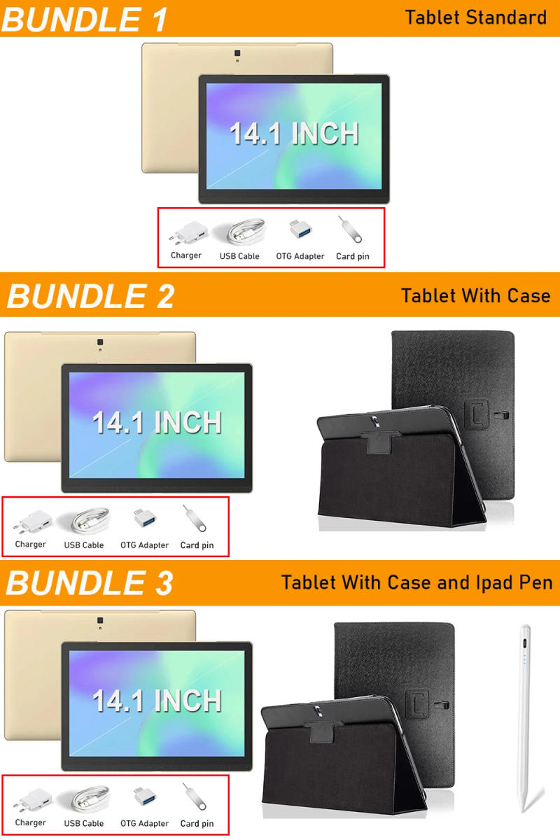 Description Picture 2 of itemGlobal Version 14 Inch 1920x1080 IPS Big Screen Tablet PC 5+13MP Camera 8+256GB Deca-Core 5G WiFi 2 IN 1 Tablets Android 12 Pad