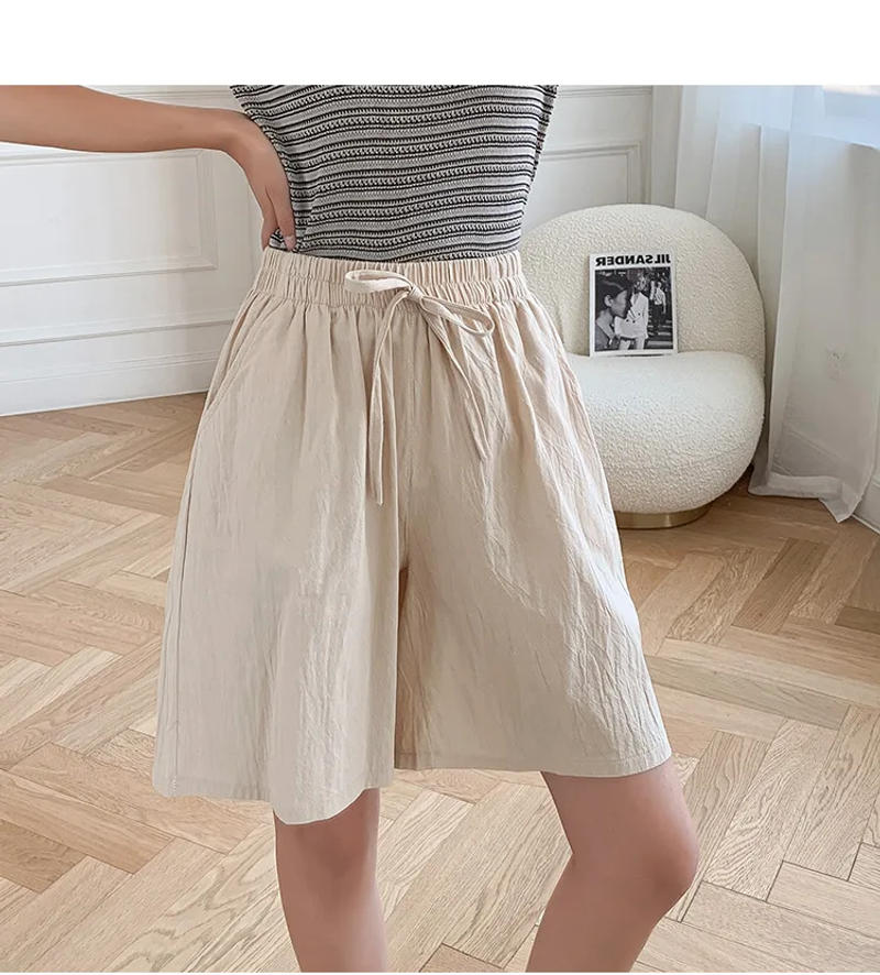 Description Picture 4 of itemWomen shorts 2022 Summer Casual Solid Cotton Linen shorts high waist loose shorts for girls Soft Cool female shorts M-3XL