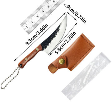 New Mini Kitchen Knife Outdoor Pocket Knife Keychain Portable Unboxing Knife Colored Solid Wood Handle Knife With Leather Case