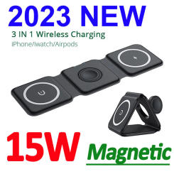 15W 3 in 1 Magnetic Wireless Charger Stand Pad for iPhone 14 13 12 Pro Max Airpods iWatch Fast Wireless Charging Dock Station
