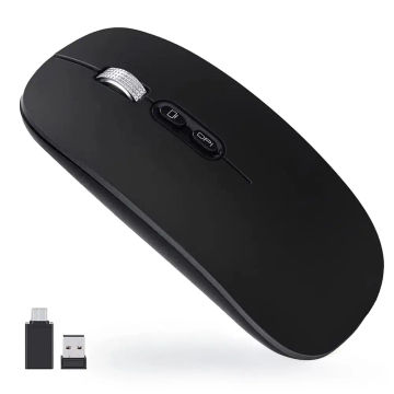 Wireless Mouse 2.4GHz Slim Rechargeable Silent Click Ergonomic 3 DPI Adjustable with Type C Adapter for Laptop PC Macbook