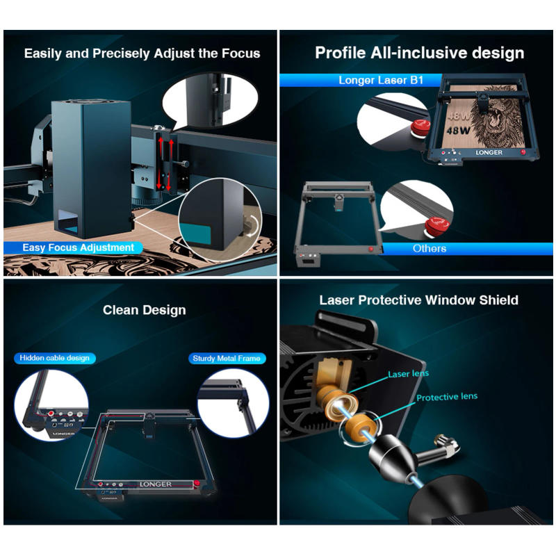 Description Picture 5 of itemLONGER Laser B1 40W Laser Engraver with Smart Air-Assist System Engraving and 450x440mm Work Area Support Multi-Color Engraving