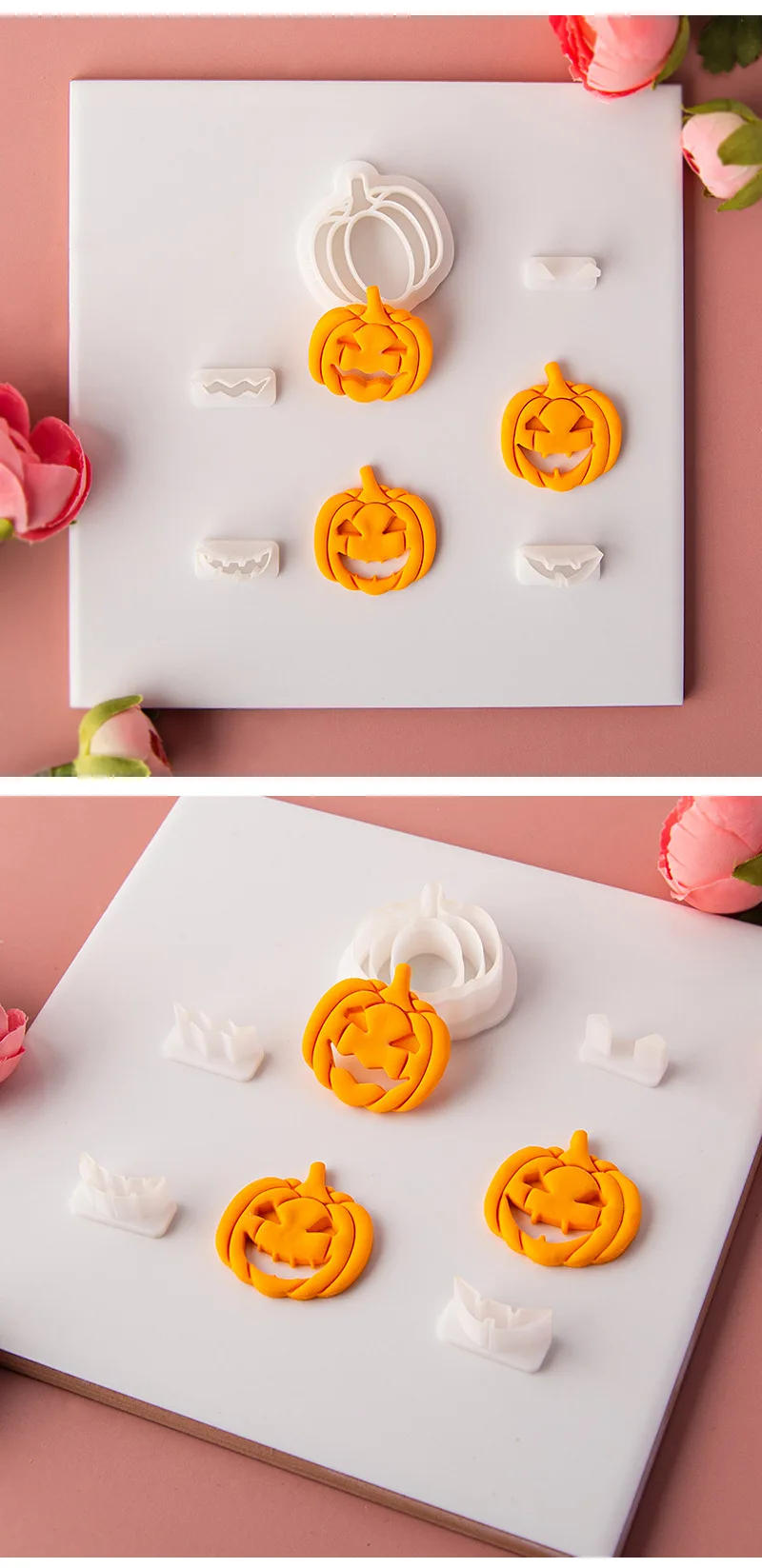 Description Picture 6 of item8Pcs DIY Modifiable Eyes & Mouth Halloween Pumpkin Head Mini Clay Molds Polymer Clay Cutters Hand Tools Earrings Makings