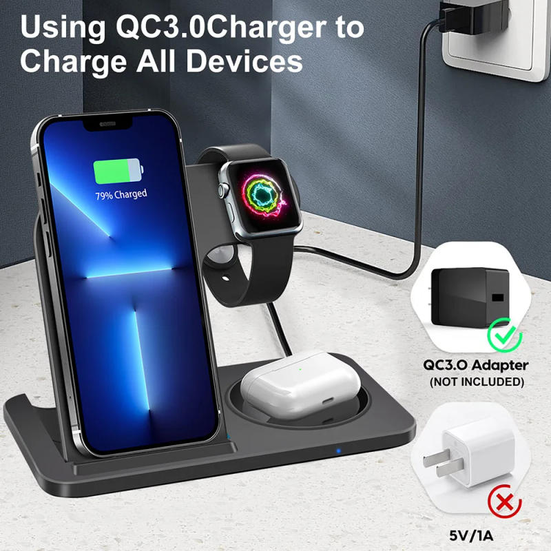 Description Picture 2 of item3 in 1 20W Wireless Charger For iPhone 14 13 12 11 Pro Max X 8 XS XR Apple iWatch 8 7 SE Airpods Pro Fast Charging Dock Station
