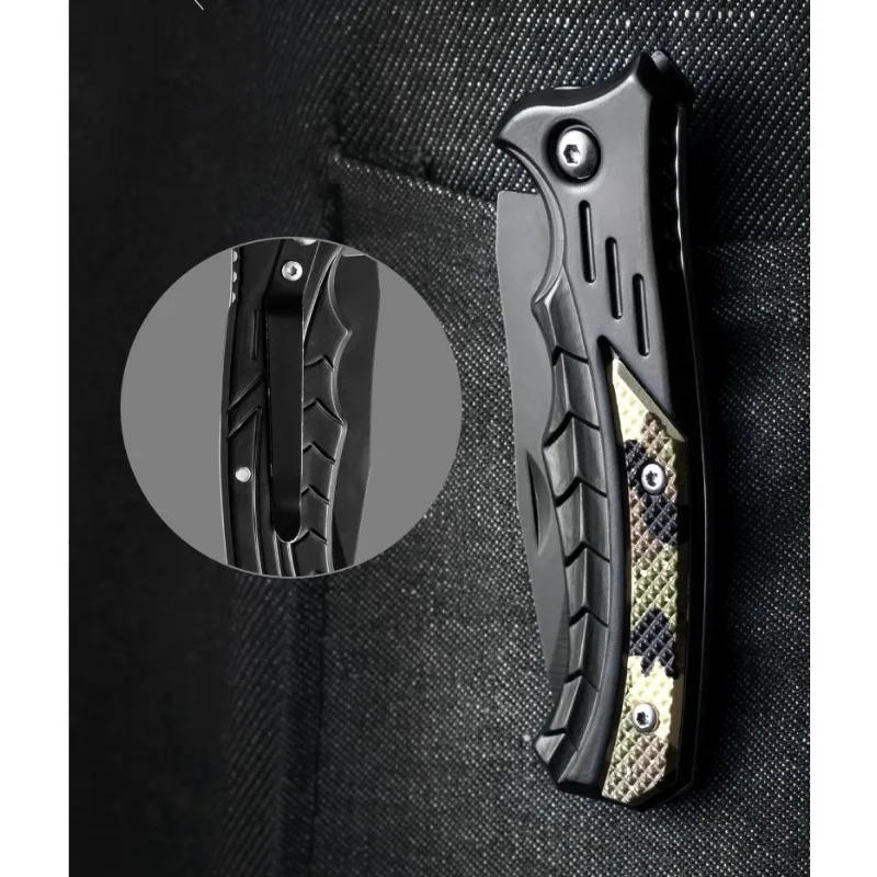 Description Picture 4 of itemNew outdoor camouflage self-defense folding knife, multifunctional camping adventure knife, high hardness stainless steel