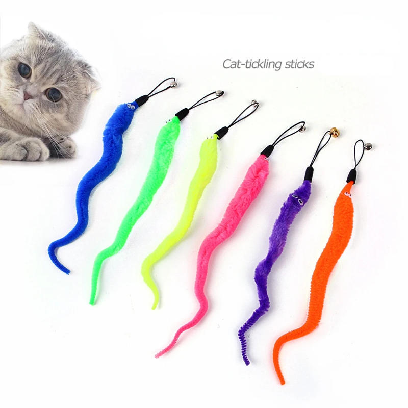 Description Picture 3 of itemFunny Cat Stick Toy Furry Feather with Bell Cat Stick Toy Kitten Playing Pet Accessories Worm on A String Cat Toys Interactive
