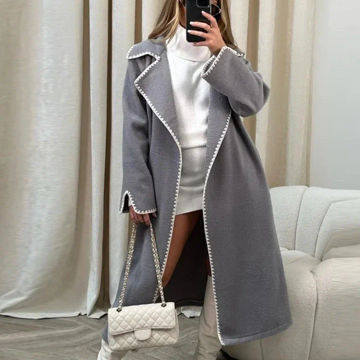 Fashion Embroidery Patchwork Women Woolen Coat Autumn Elegant Lapel Long Sleeve Overcoats 2023 Chic Warm Luxury High Street Coat