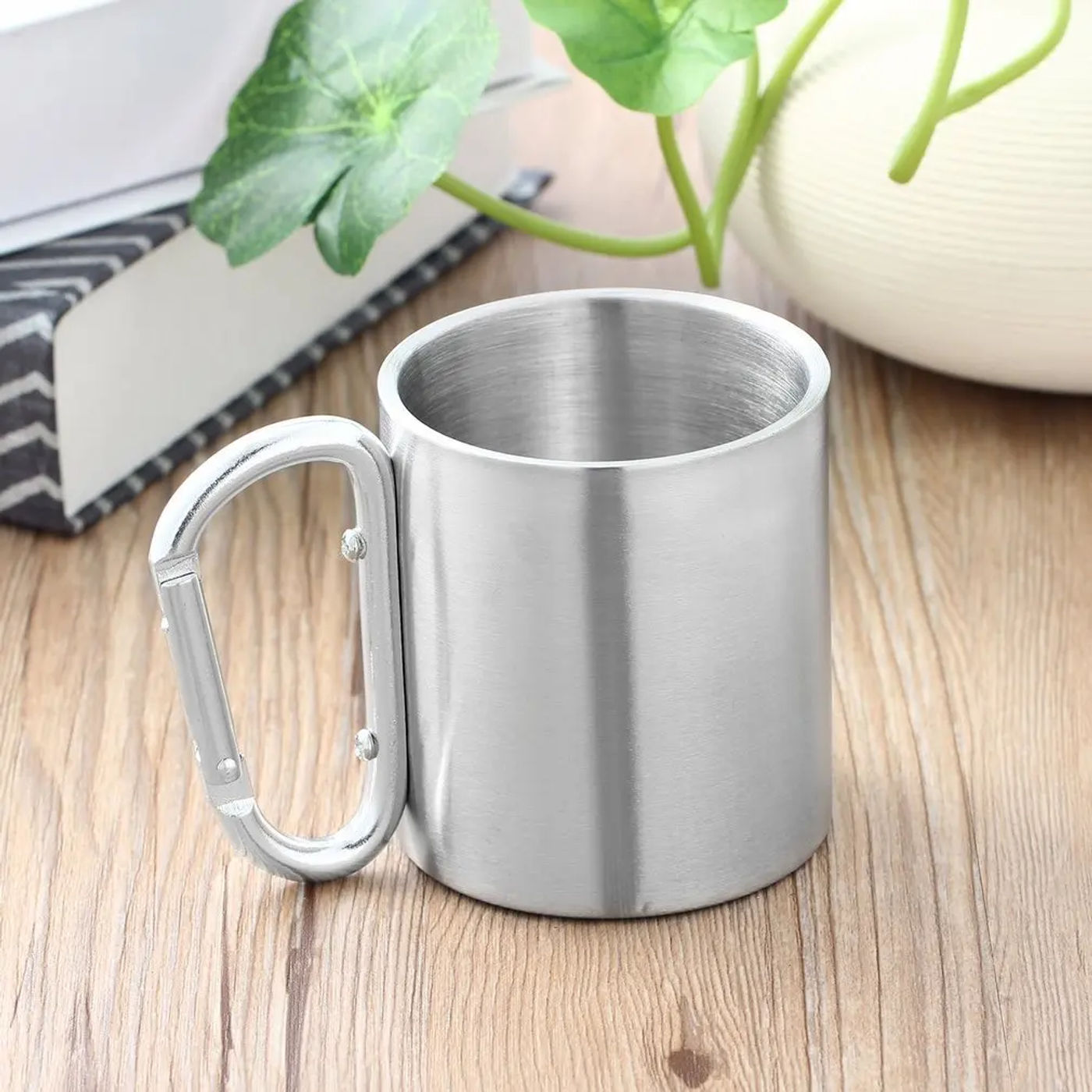 Description Picture 2 of itemPortable Outdoor 180ML Stainless Steel Water Tea Coffee Mug Self Lock Carabiner Handle Cup For Camping Hiking Climbing