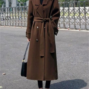 Cotvotee Loose Wool Coat Women Fall Winter 2023 New Korean Long Sleeve Casual Jacket Turn Down Collar Double Breasted Long Coats