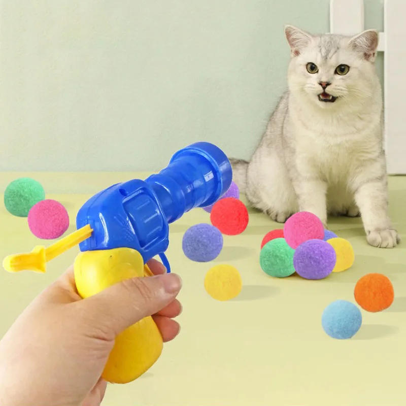 Description Picture 5 of itemLaunch Training Cat Toys Interactive Kittens Mini Pompoms Games Stretch Plush Ball Toys Cat Supplies Accessories Pet Supplies