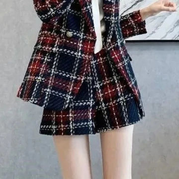 Women's Casual Suit 2022 New Spring Autumn Winter Plaid Blazer Shorts Two-Piece Female Fashion Loose Suit Outerwear