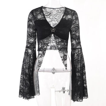 Sexy Spice Girls Bell Sleeve Cover Up Cropped Lace Gothic Women's Autumn Short Coat Halloween Costume