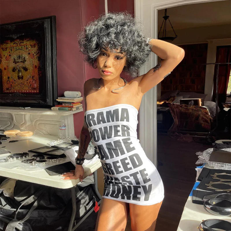 Description Picture 3 of itemEuropean and American Womens Clothing 2022 Summer New Ins Style Sexy Slim Fit Slimming Printed Chest-Wrapped Dress Women