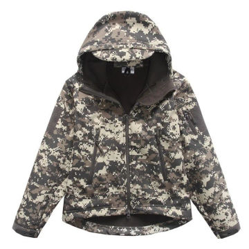 Autumn Winter Childrens Climbing Thick Warm Soft Shell Coat Boy Girl Outdoor Camp Riding Hiking Windproof Waterproof Camo Jacket