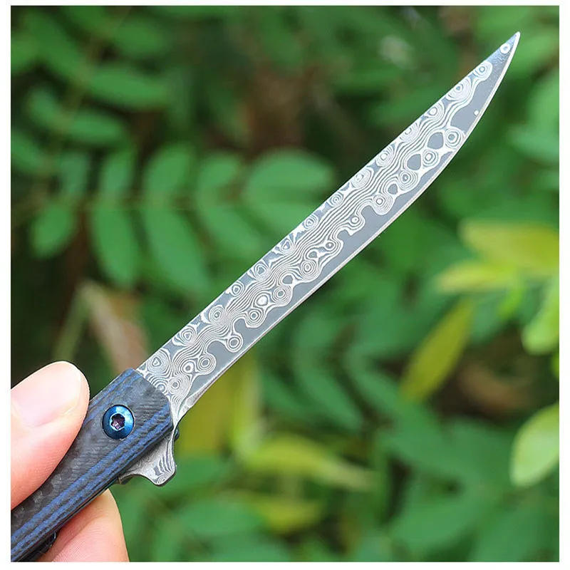 Description Picture 5 of itemKESIWO Blue Pen Folding Knife VG10 Damascus Carbon Fiber G10 Pocket Survival Hunting Tactical Outdoor Camping Fishing EDC Knife