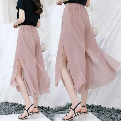 2021 Side Split Shorts Skirt Women's Summer Sweet Slim Chiffon Capris Skirts Female Korean Style Split Tulle Skirt Pants