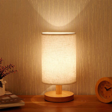 Wooden Classical Table Lamp Bedside Night Light Eye Protection Rechargeable Desk Light with Cylinder Lamp Shade Home Decor