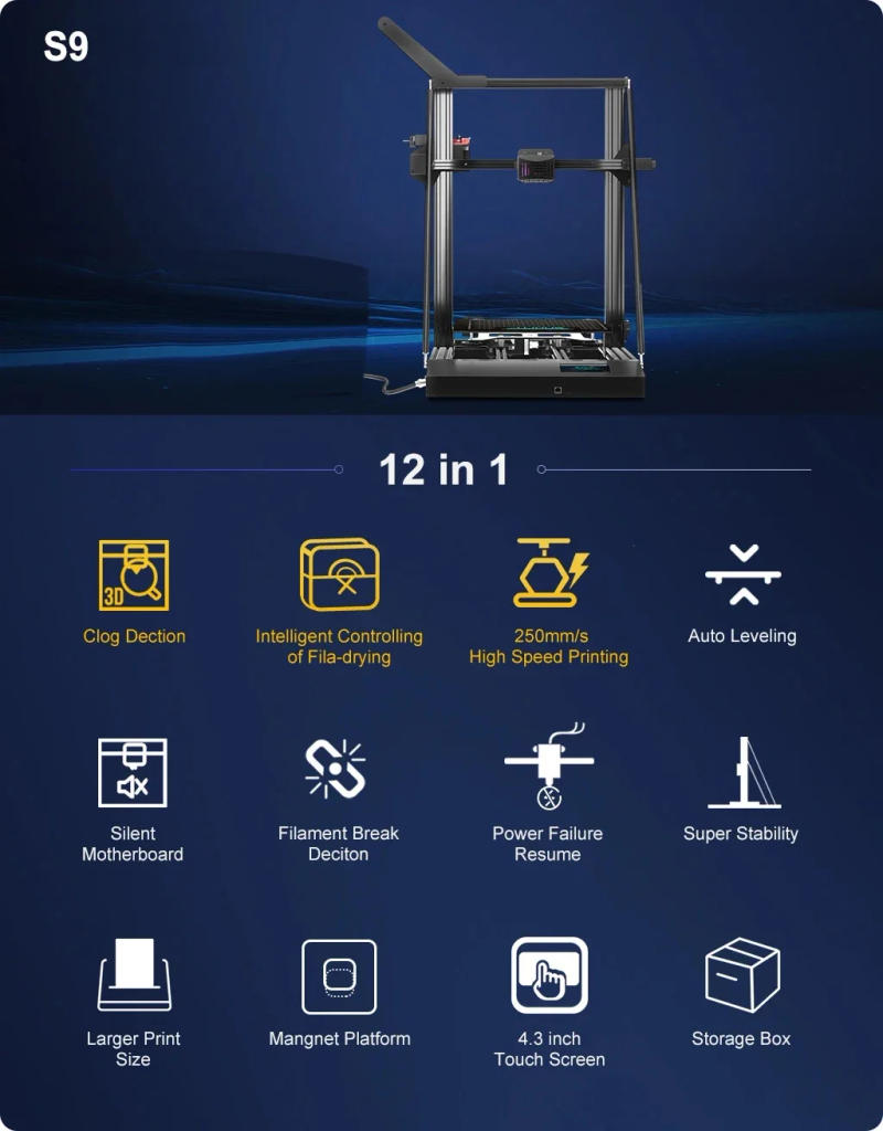 Description Picture 2 of itemSUNLU 3D Printer S9 3D Printer Support 20-250mm/s High Precision Printing For FDM All 3D filaments Printing Size 310×310×400(mm)