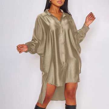 ZANZEA 2023 Stylish Satin Shirt Dress Women's Irregular Sundress Casual Long Sleeve Lapel Mini Vestidos  Robe