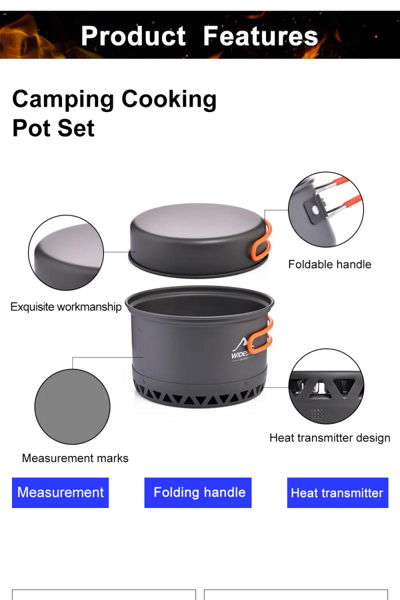 Description Picture 5 of itemWidesea Camping 1.3L 2.3L Cookware Outdoor Cooking Set Heat Cooker Travel Tableware Pot Kettle Tourist Kitchen Utensil Equipment