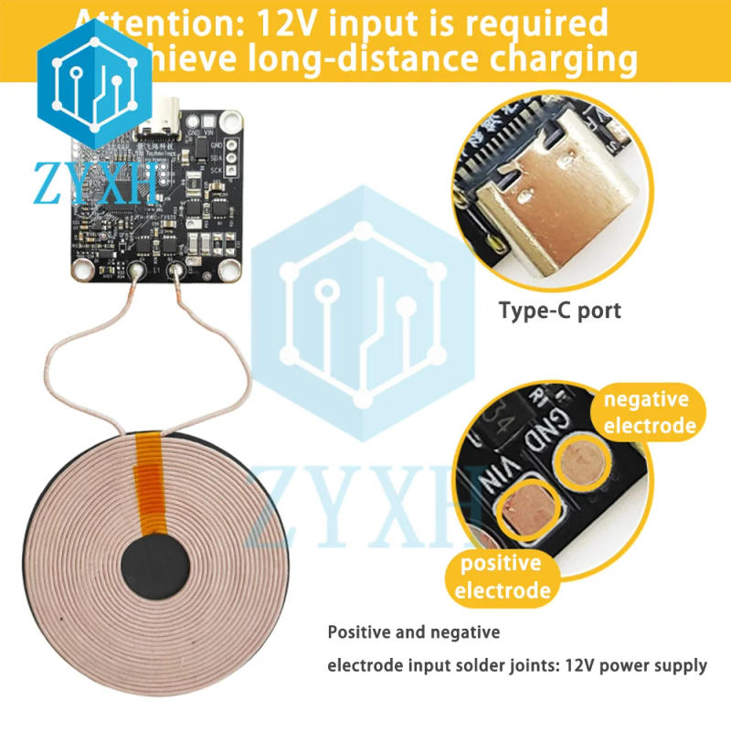 Description Picture 6 of item15W 12V Wireless Fast Charging Mobile Phone Charger Module Transmitter PCBA Circuit Board with Large Coil 5-15MM Long Distance