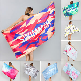 Women Flamingo Striped Print Swim Quick-dry Large Soft Absorbent Beach Towel