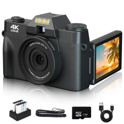 4K Digital Camera for Photography, 48MP Vlogging Camera, 3 Inch 180° Flip Screen, Built-in Flash and 16X Digital Zoom