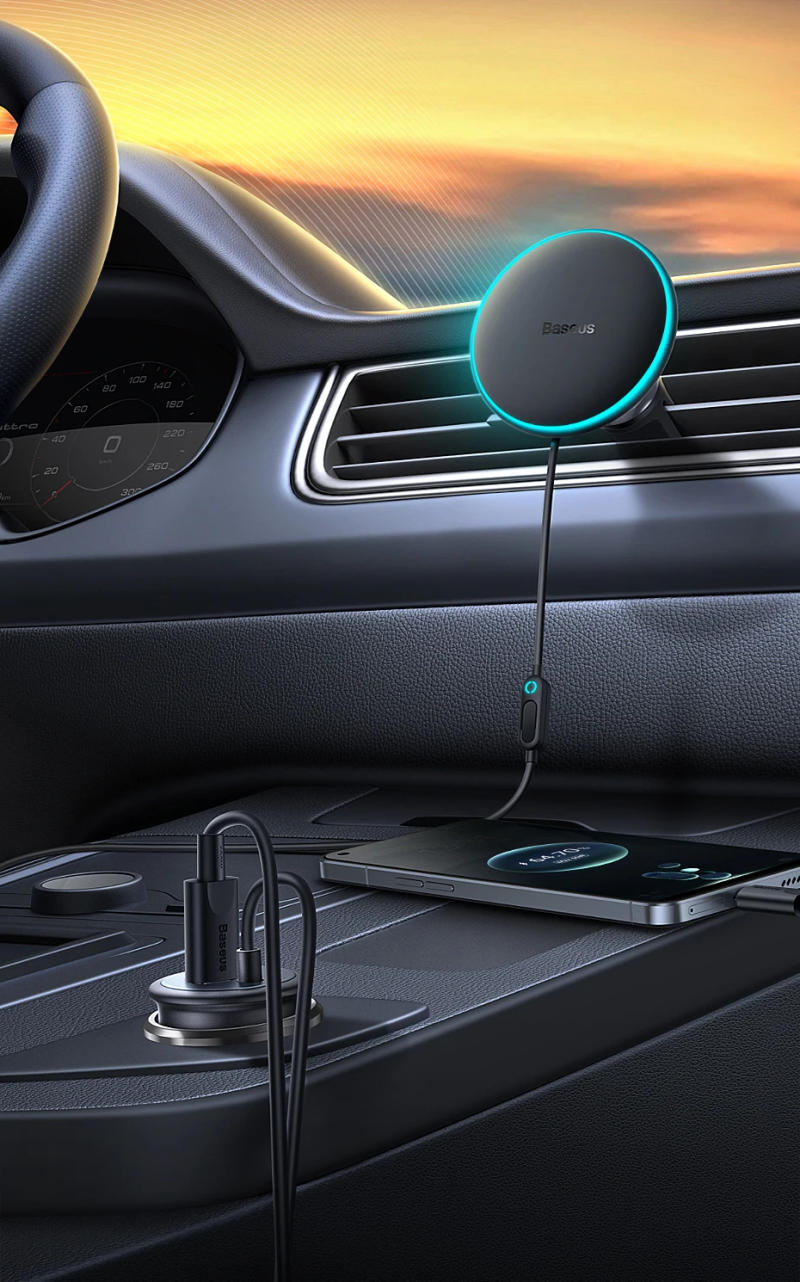 Description Picture 2 of itemBaseus 15W Fast Charging Car Charger Holder Magnetic Car Phone Holder Wireless Charger For iPhone 15 14 13 Pro Max Light Effect