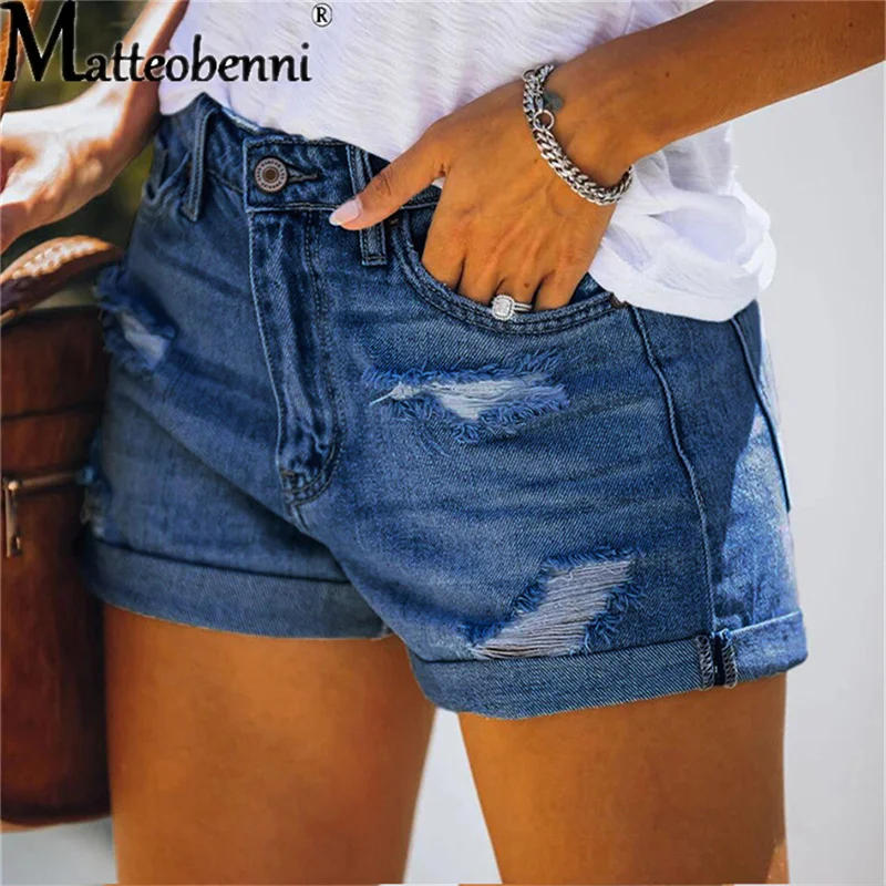 Description Picture 6 of itemWomen Fashion Ripped High Waisted Rolled Denim Shorts Vintage Hole Summer Casual Pocket Short Jeans Ladies Hotpants Shorts 2022