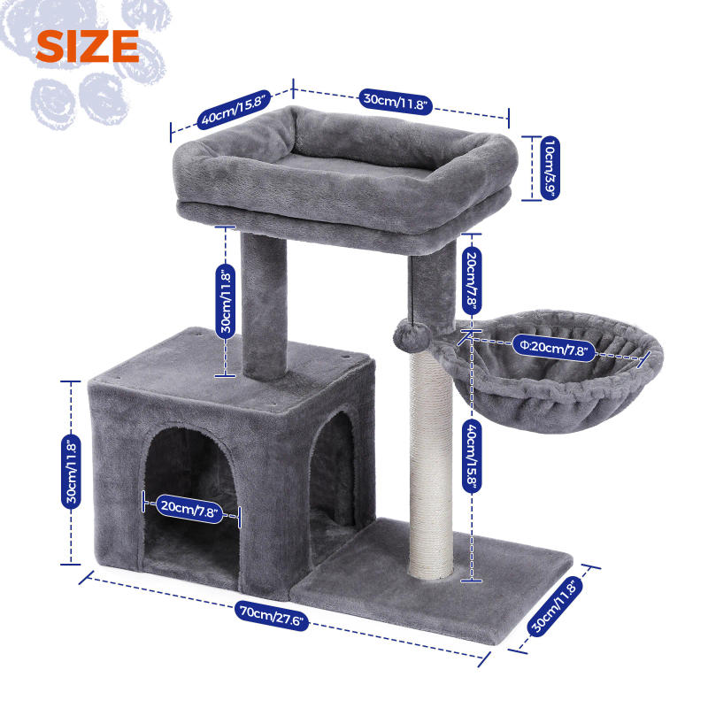 Description Picture 2 of itemCat Tree Small Cat Tower Cat Condo for Indoor Cats with Sisal Covered Scratching Post, Deep Hammock for Kittens and Small Cats