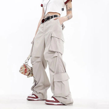 Hip Hop Oversize Grey Cargo Pants Women Streetwear Fashion Loose Pockets Wide Leg Straight High Street Vintage Casual Trousers