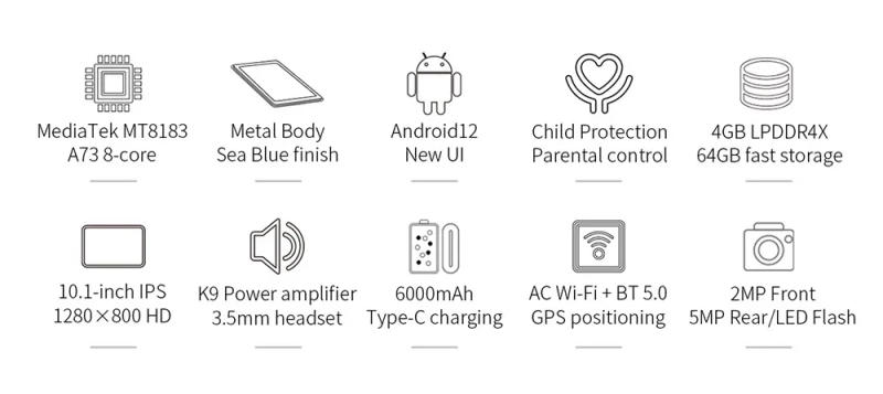 Description Picture 5 of itemTeclast P30S Tablet 10.1 Inch 1280x800 IPS Android 12 4GB RAM 64GB ROM MT8183 8 cores GPS Type-C 6000mah Metal