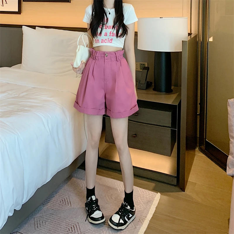 Description Picture 6 of itemAge Reduction Elastic Waist Bract Shorts Female Summer High Waist A Word Western Style Five Points Pants Loose Wide Leg Pants