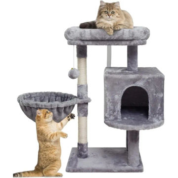 Small Cat Tree for Indoor Cats, Activity Cat Tower, Condo with Scratching Post for Kittens, Climbing Stand with Basket Cat Condo