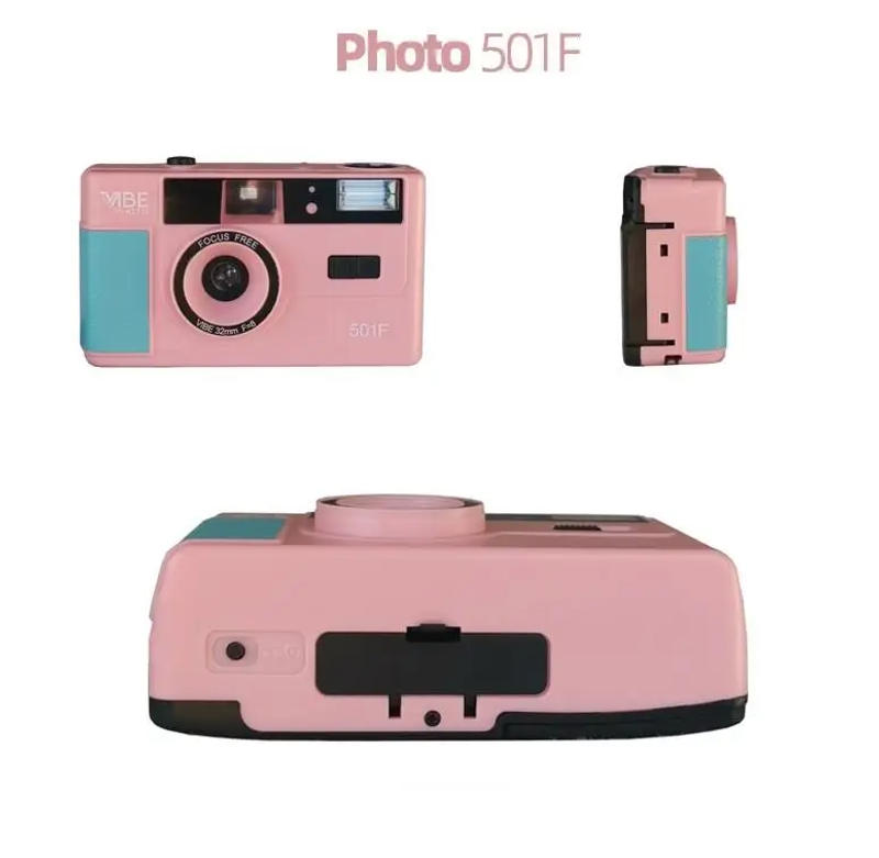 Description Picture 5 of itemNew German VIBE 501F camera reusable non-disposable retro film camera 135 film fool with flash black/red/champagne silver/pink