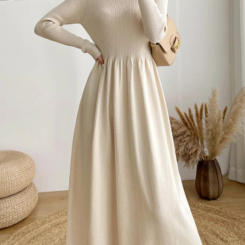 Women's Autumn Winter Sweater Dress Fashion Elegant High Collar Pullover Knitted Korean Version Commuting Women's Clothing