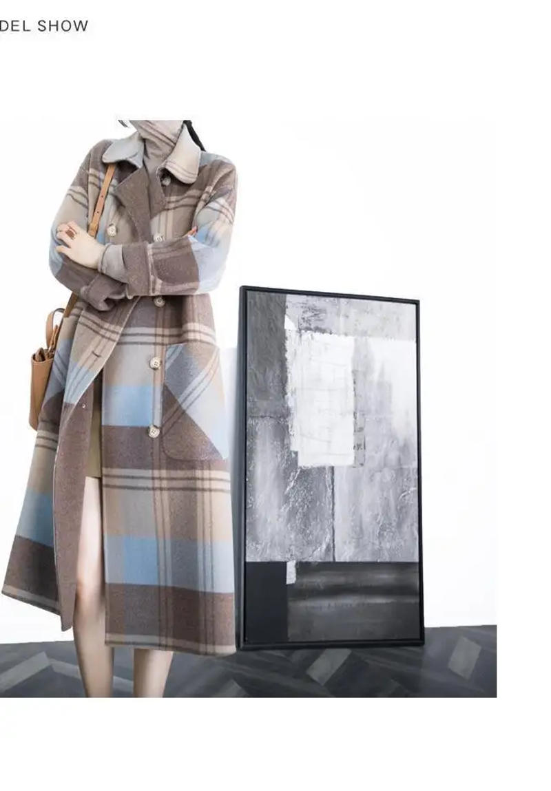 Description Picture 5 of itemElegant Women Woolen Coat Long Sleeve Korean Fashion Vintage Jackets Loose Fairycore Plaid 2023 New Autumn Winter Coats